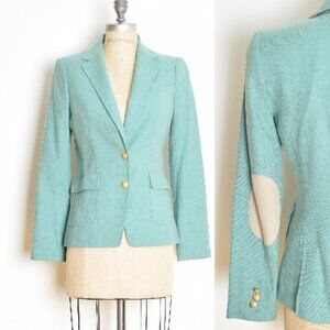 Banana Republic NWT blazer jacket aqua elbow patches brass button sz 2 XS